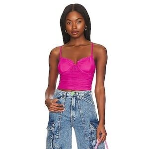 Revolve Hot‎ Pink Mesh Ruched Bustier Crop Top Small Sweetheart Neckline